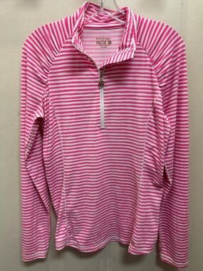 Lilly Pulitzer Medium Luxletic 1/4 zip Justine  Pink and White Striped Like new!